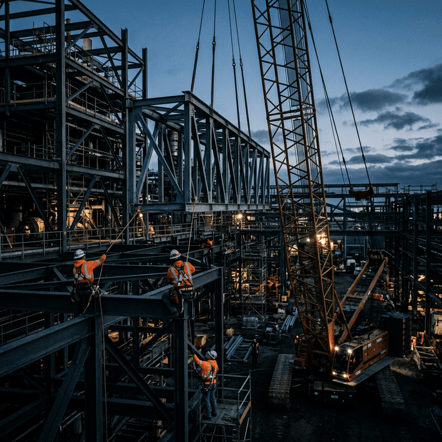 Intervención estructural con grúa